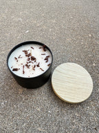 Hand-poured Bees and Botany candle with warm scent notes and soft neutral aesthetic