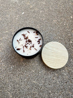Hand-poured Bees and Botany candle with warm scent notes and soft neutral aesthetic